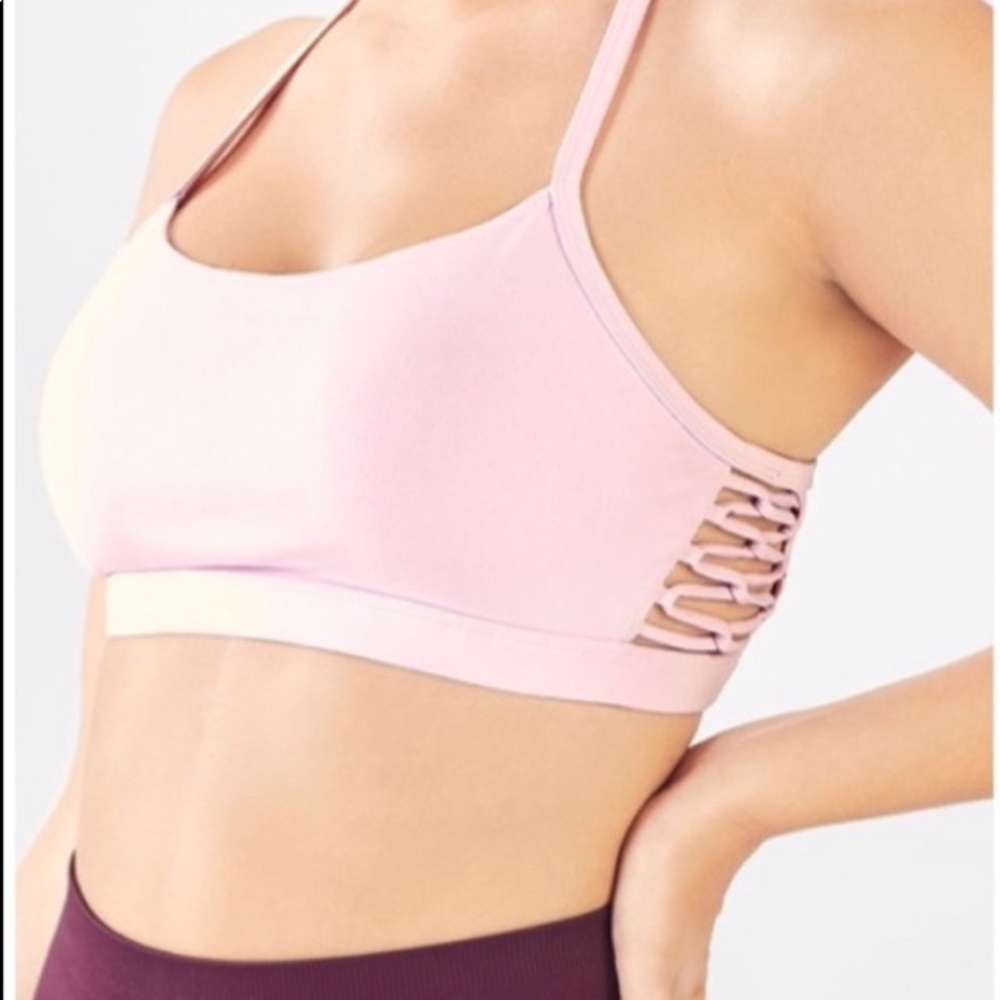 Pink Fabletics peri lace up sports bra , size XL